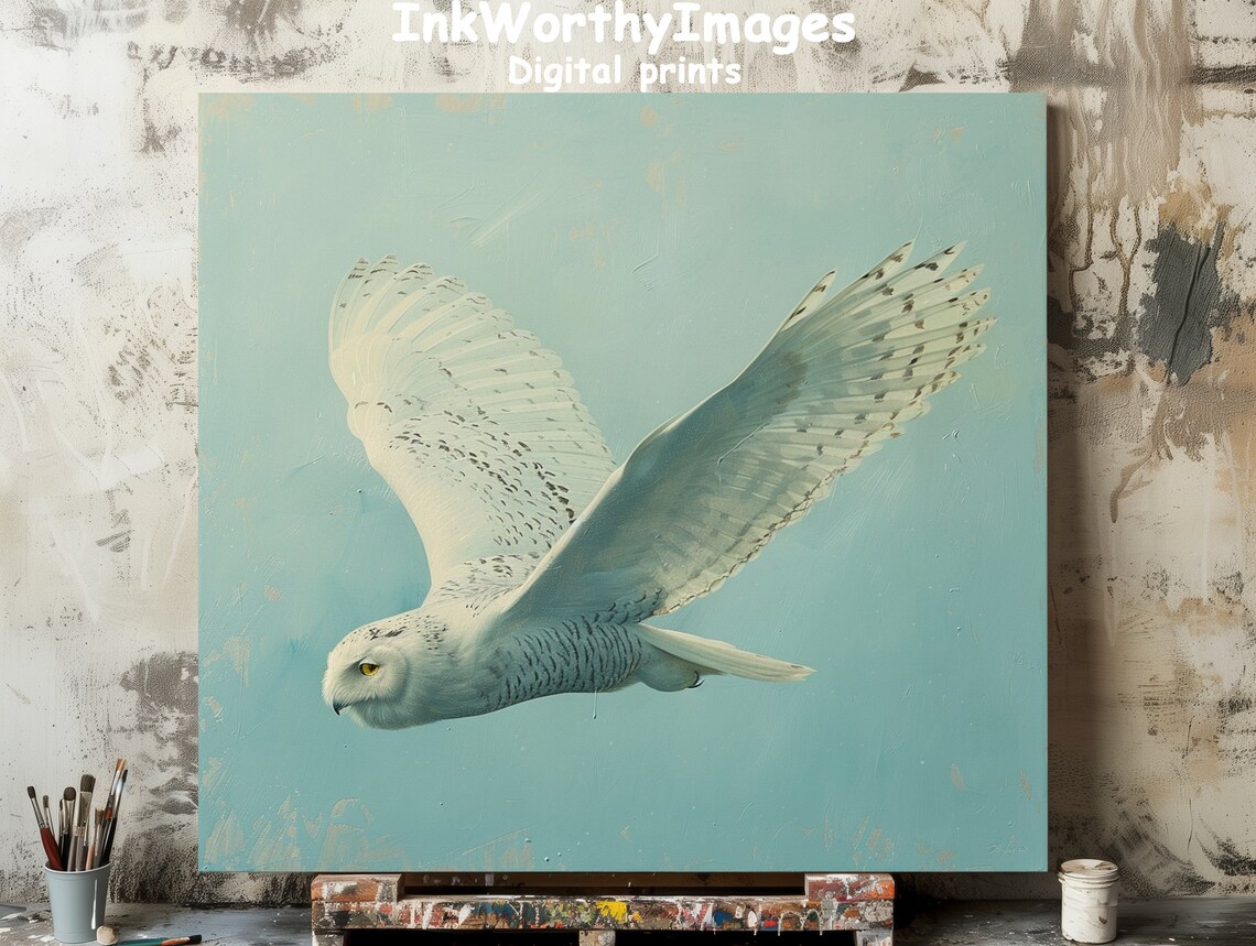 Graceful Snowy Owl In Flight, Wildlife Art Print