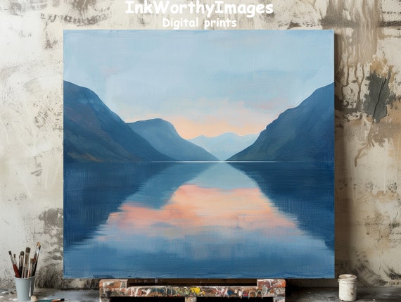 Tranquil Mountain Lake Sunset Art Print