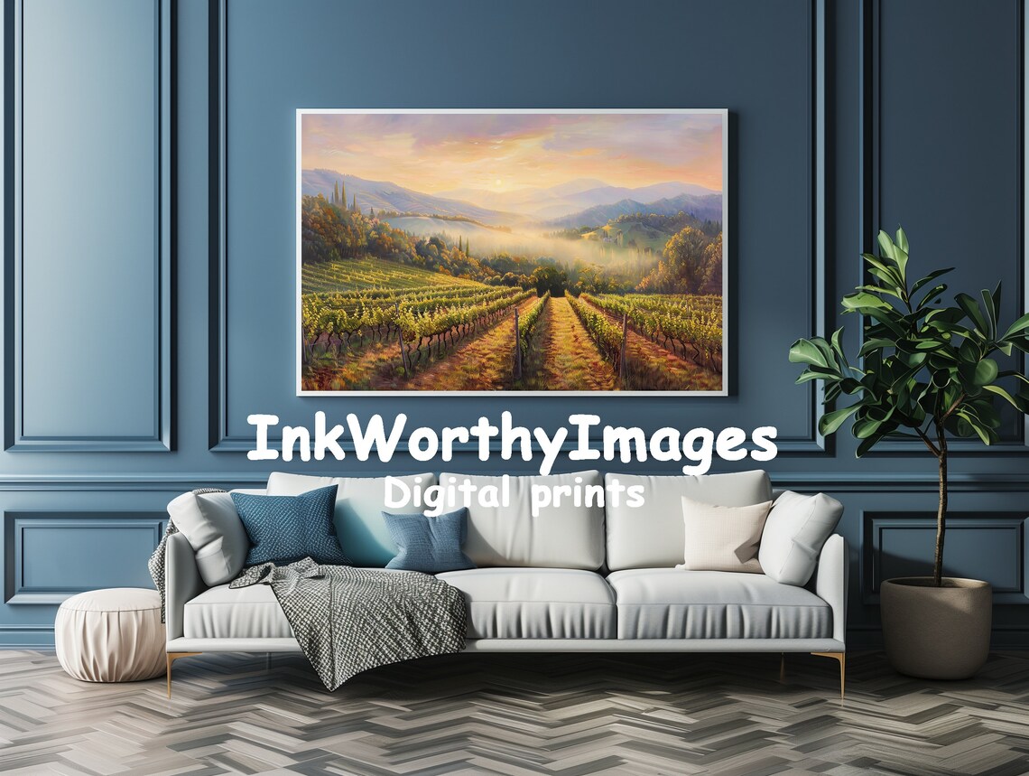 Tuscan Sunrise Vineyard, Italian Countryside Art Print - Image 4