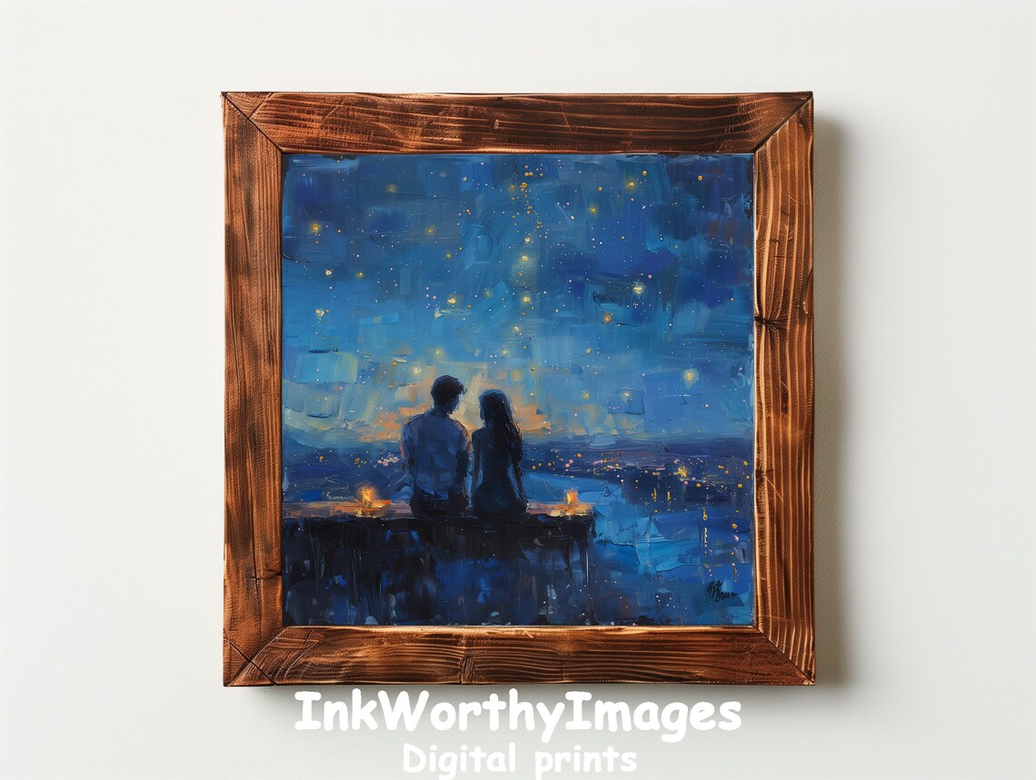 Starry Night Romance Couple Under The Stars, Art Print - Image 5