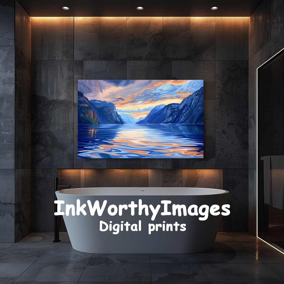 Sunset Fjord Landscape Painting, Vibrant Nature Scene - Image 5
