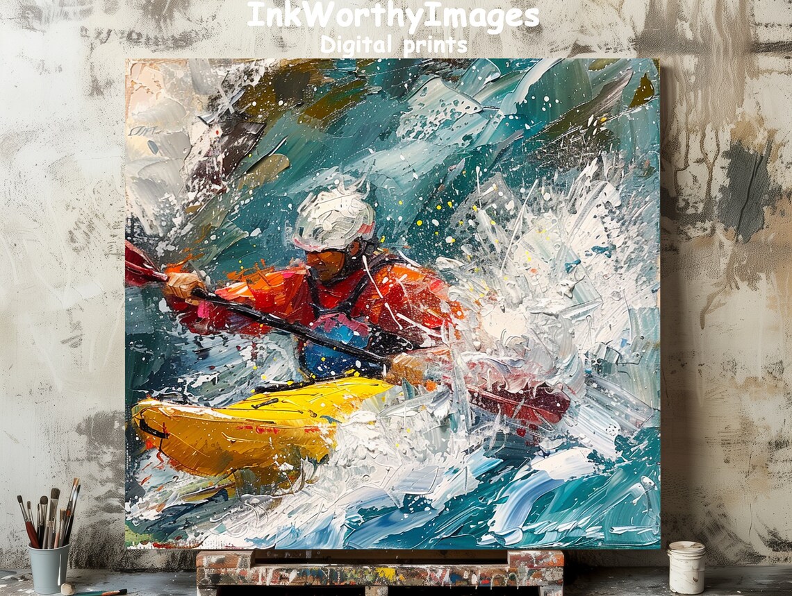 Dynamic Kayaker In Rapids Adventure Art