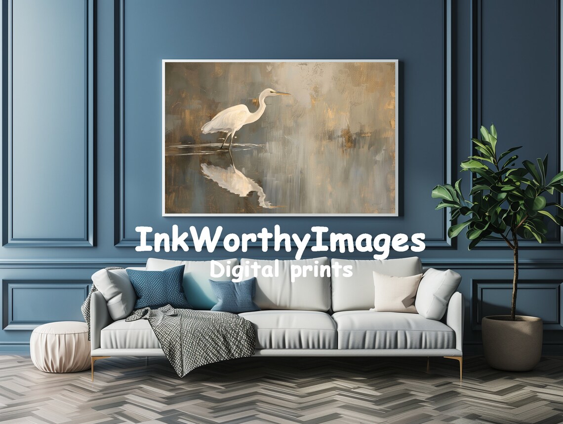 Elegant Heron, Golden Reflection Nature Scene - Image 4