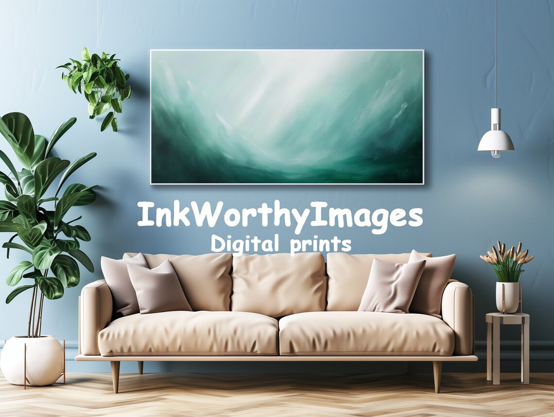 Abstract Green Wave Painting, Minimalist Ocean Art - Image 4