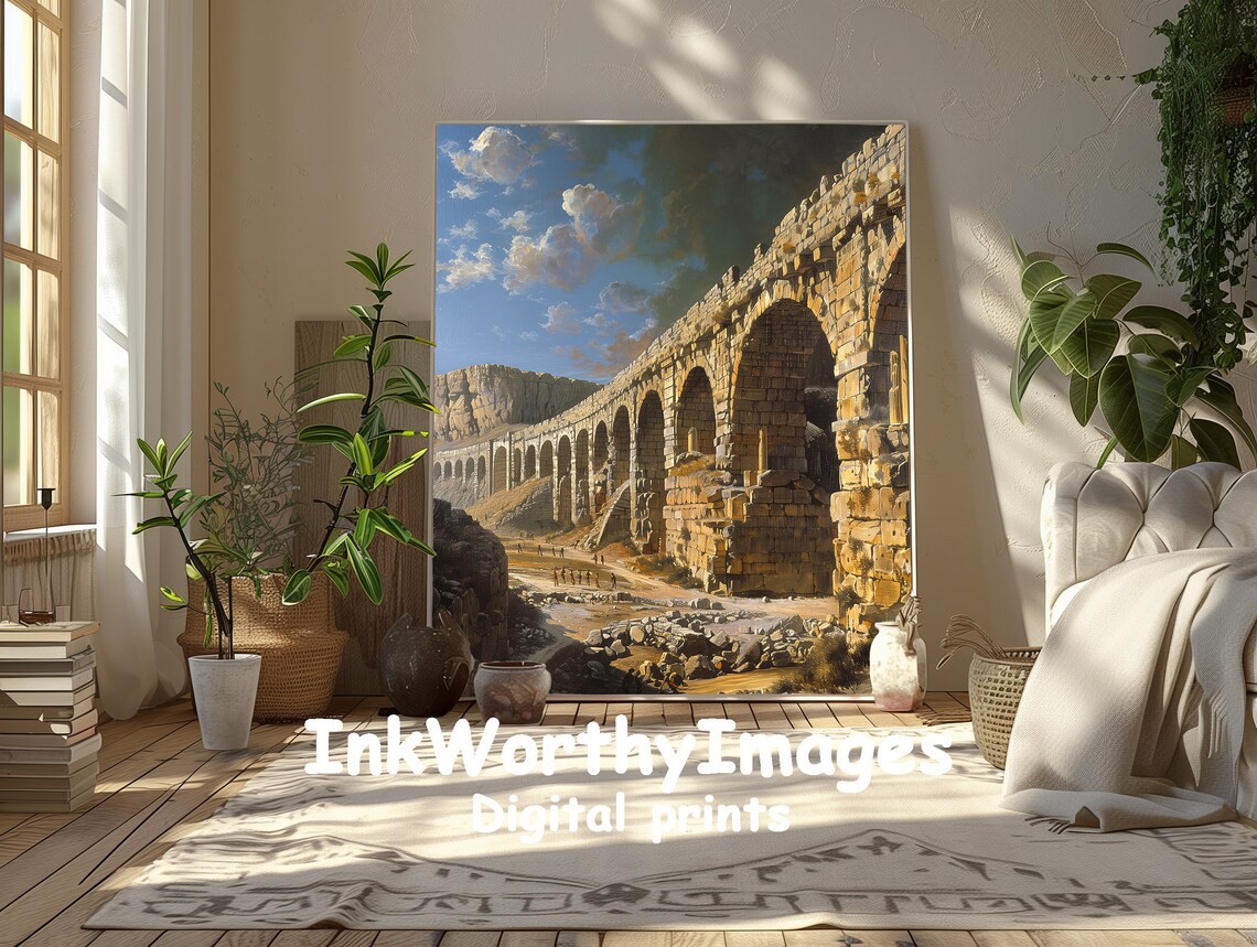 Ancient Roman Aqueduct, Historical Architecture Art - Image 5