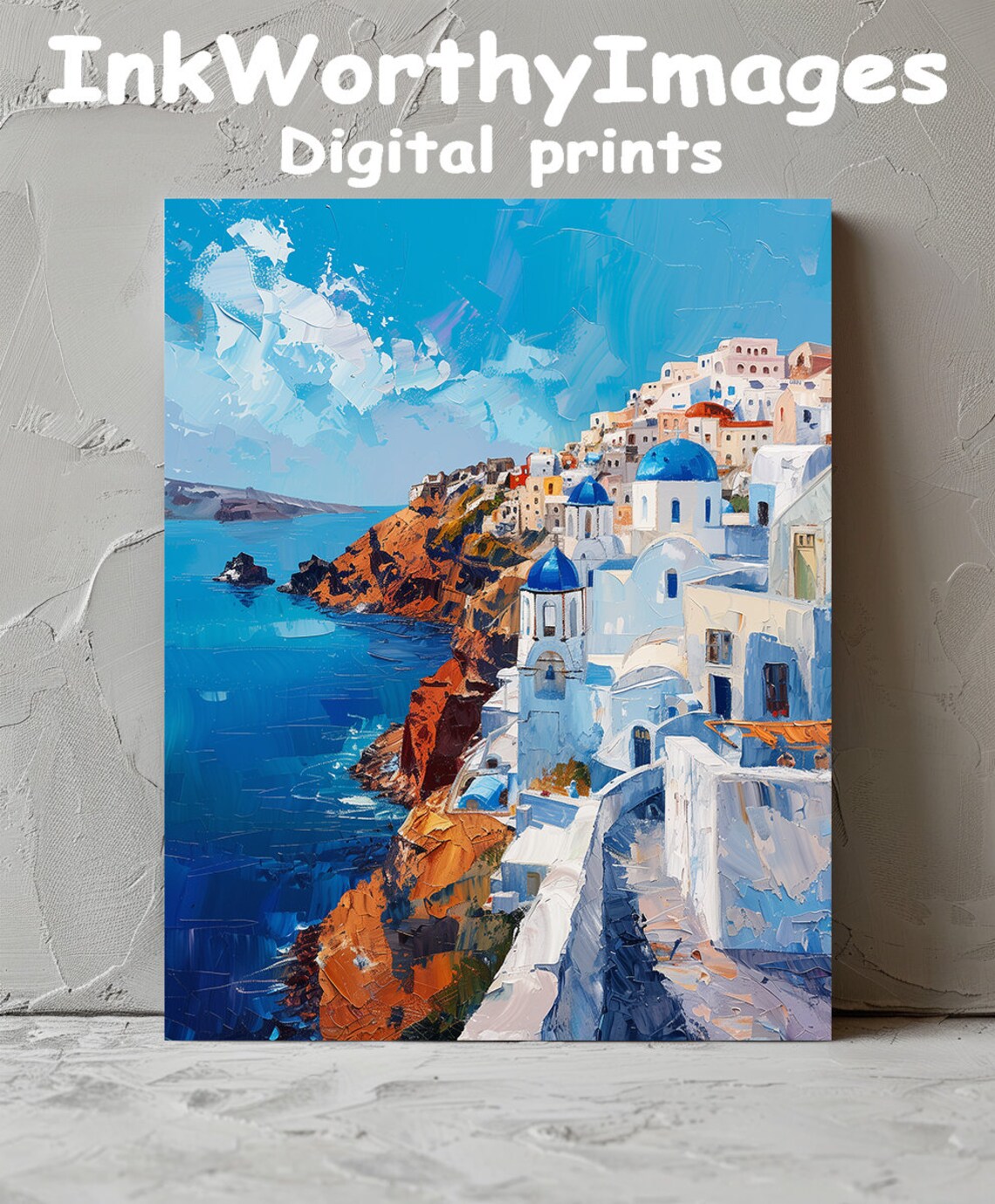 Santorini Coastline Travel Poster, Greek Island Scene
