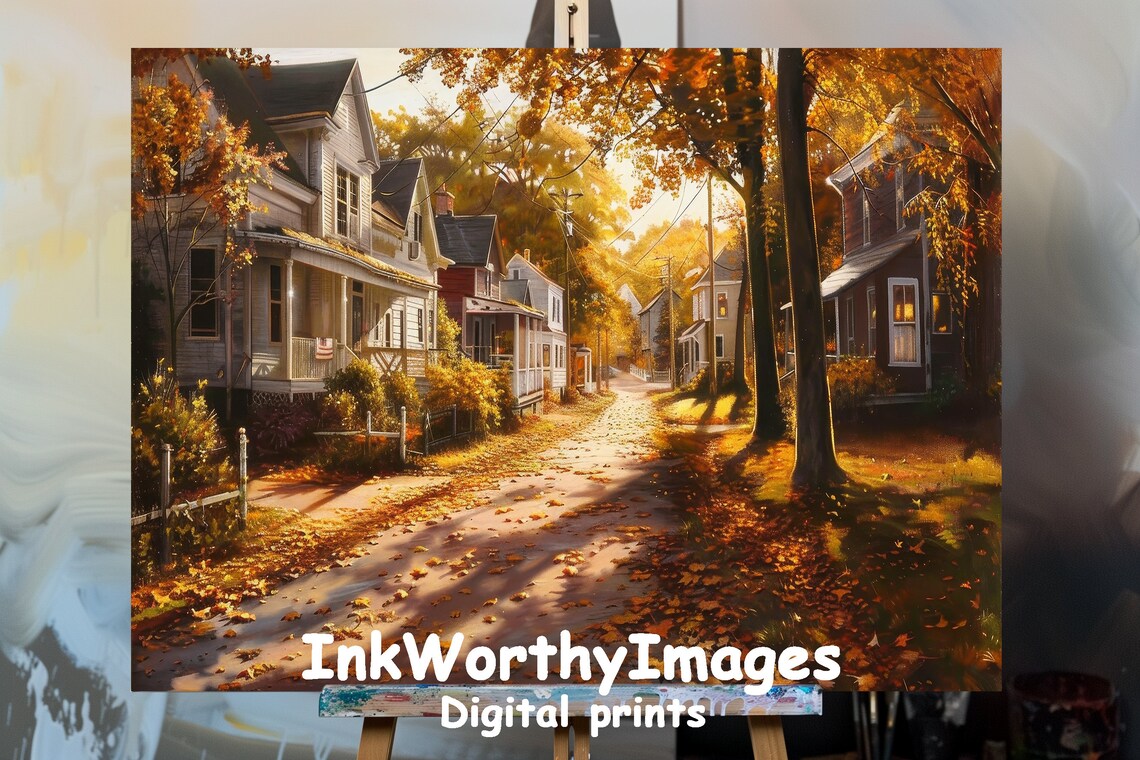Autumn Street Cozy Neighborhood, Nature Landscape