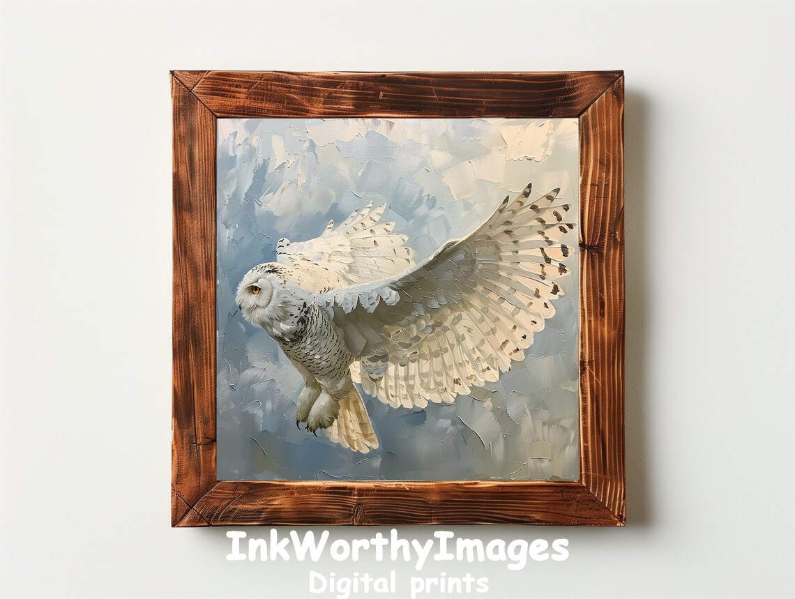 Majestic Snowy Owl In Flight, Wildlife Painting - Image 2