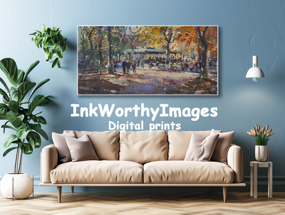 Serene Autumn Park Scene, Colorful Fall Foliage Art Print - Image 4