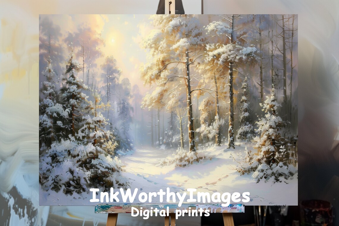 Winter Forest Glow, Serene Snowy Landscape Art Print