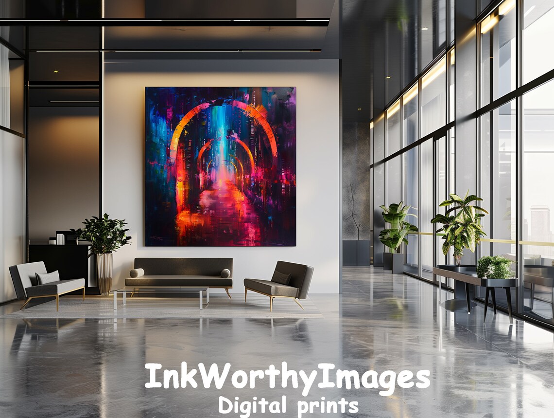 Neon Cityscape, Vibrant Urban Tunnel Decor - Image 5