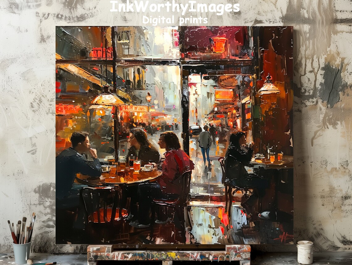Cozy Urban Parisian Cafe, Warm Evening Street Scene