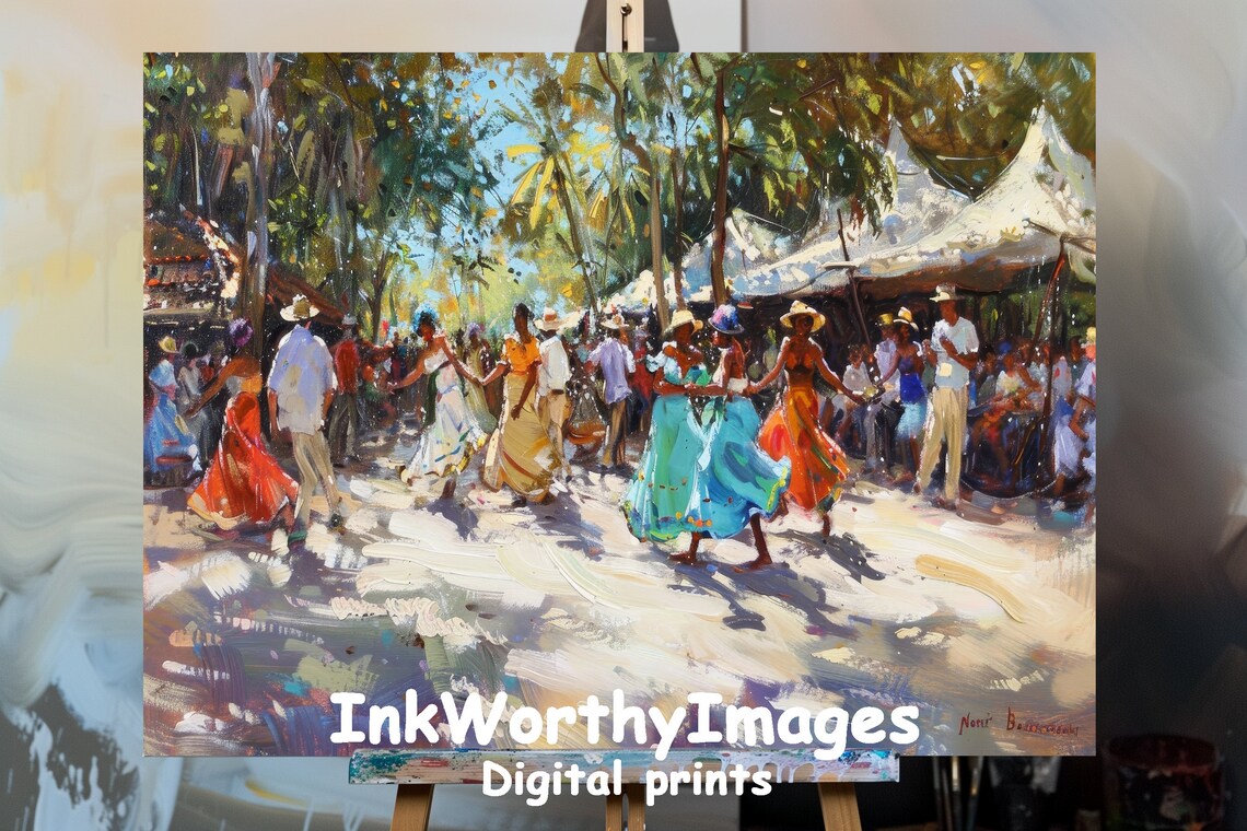 Caribbean Market Dance, Festival Celebration Art Print