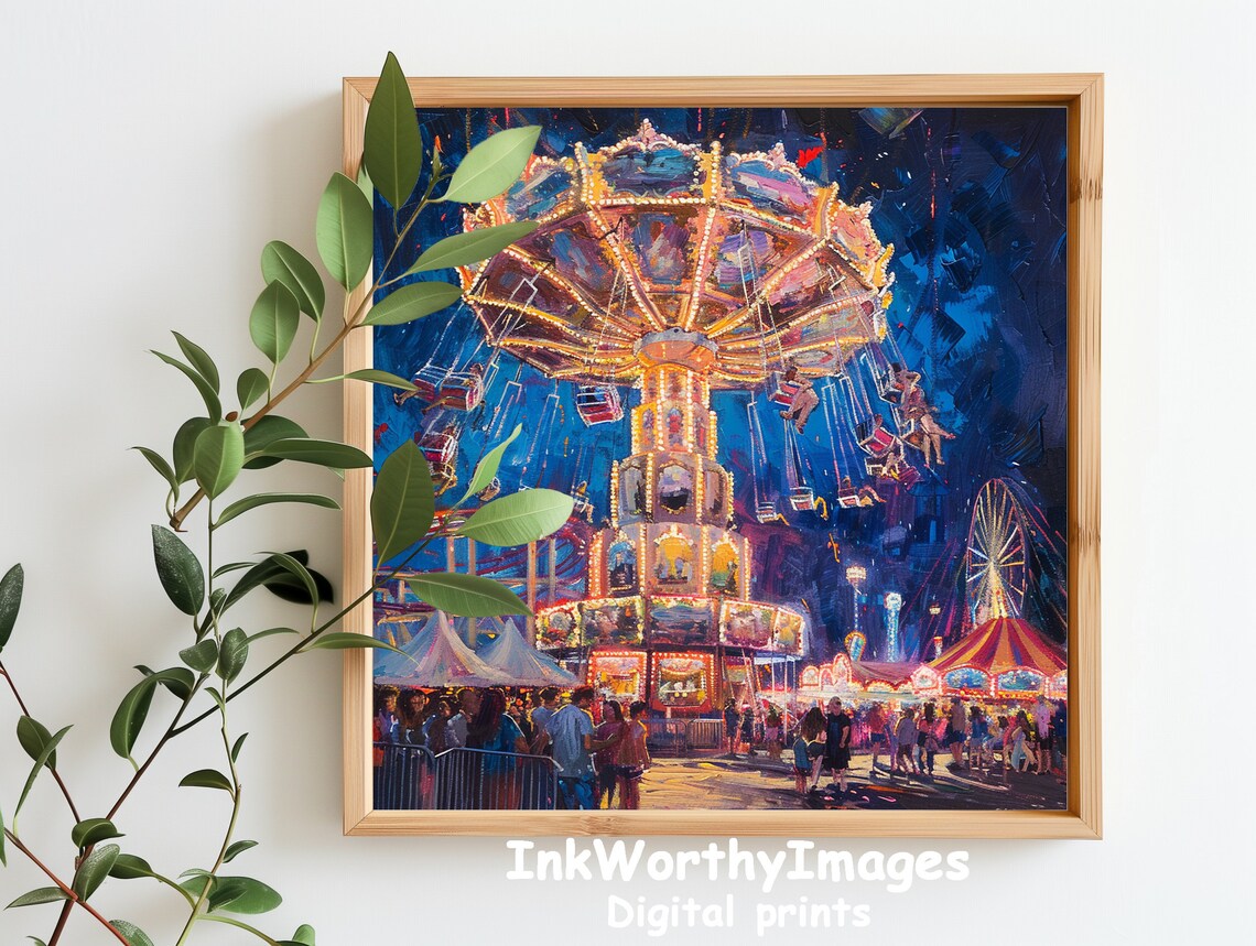 Carnival Night Lights Art Print, Festive Fairground Scene - Image 6