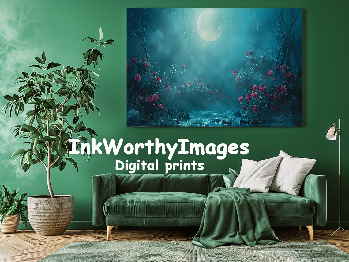 Moonlit Enchanted Forest Art Print, Mystical Night Garden - Image 3