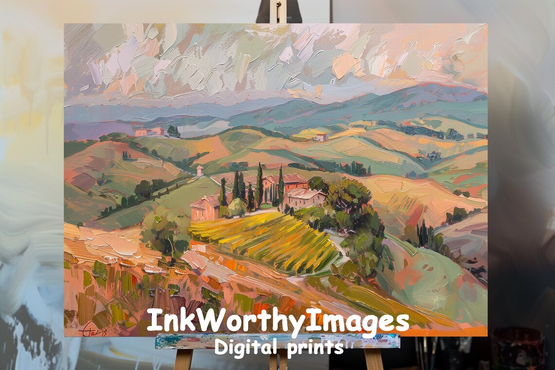 Tuscan Countryside Art Print, Vibrant Landscape Painting
