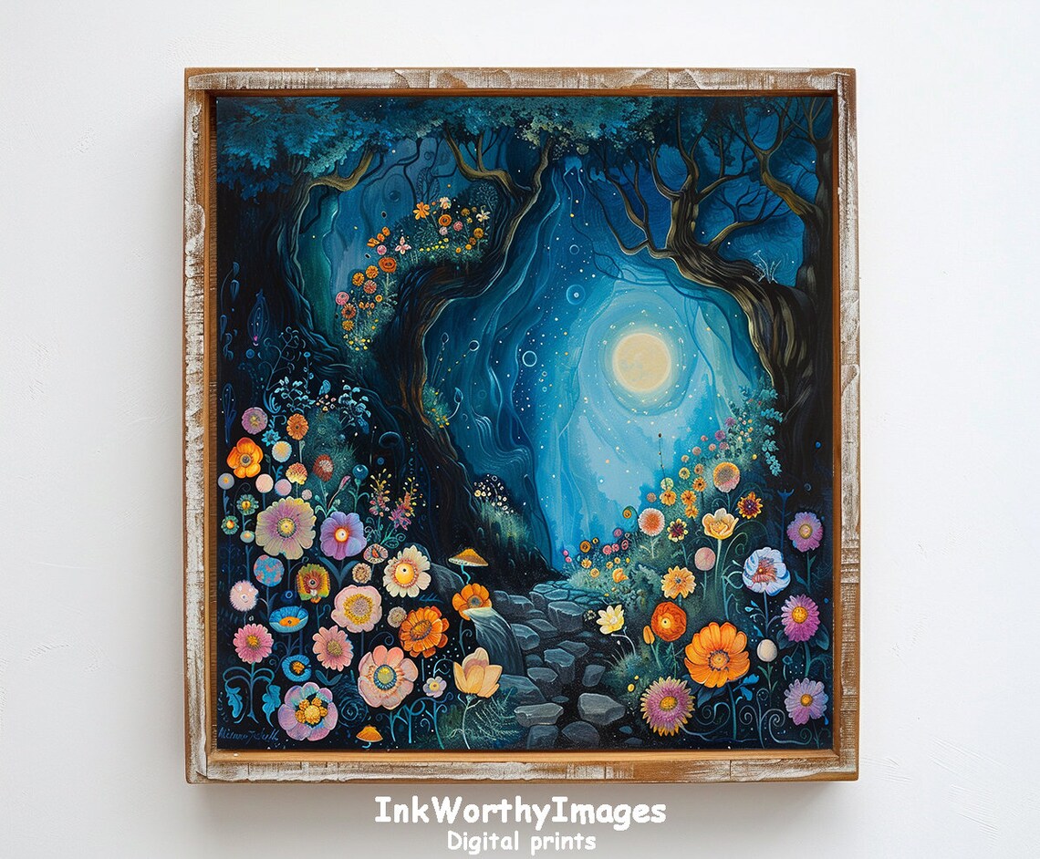 Enchanted Moonlit Garden, Whimsical Floral Pathway - Image 6