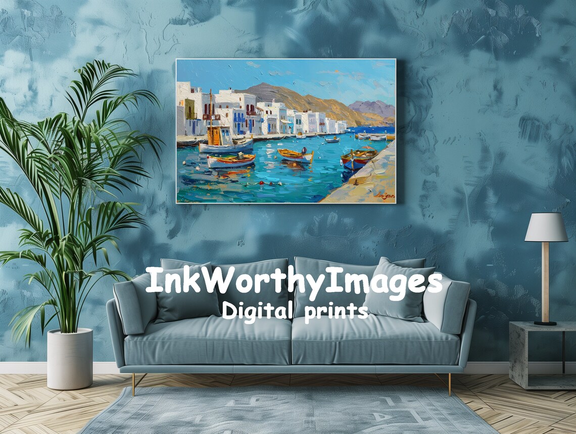 Greek Seaside Village, Mediterranean Harbor Scene - Image 2