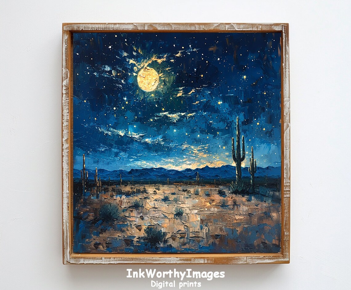 Desert Moonlit Night, Serene Southwestern Landscape - Image 6