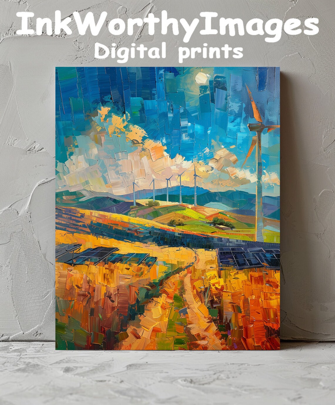 Renewable Energy Landscape Painting, Sustainable Energy
