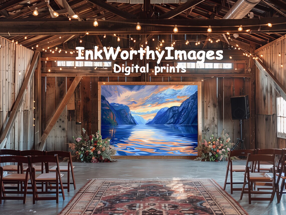 Sunset Fjord Landscape Painting, Vibrant Nature Scene - Image 6