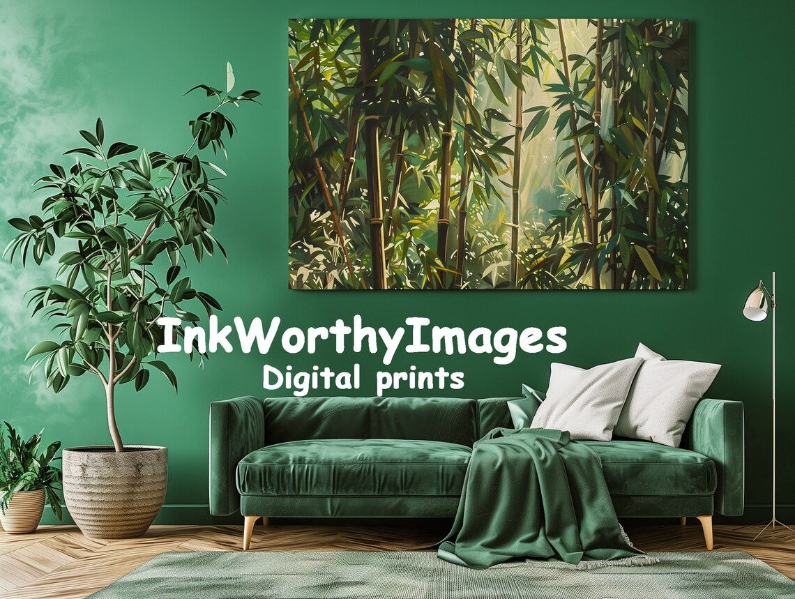 Sunlit Bamboo Forest, Tranquil Nature Scene Art - Image 3
