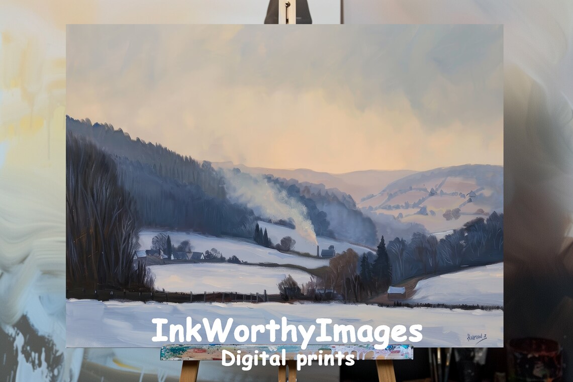 Tranquil Winter Morning Landscape, Cozy Rustic Scene