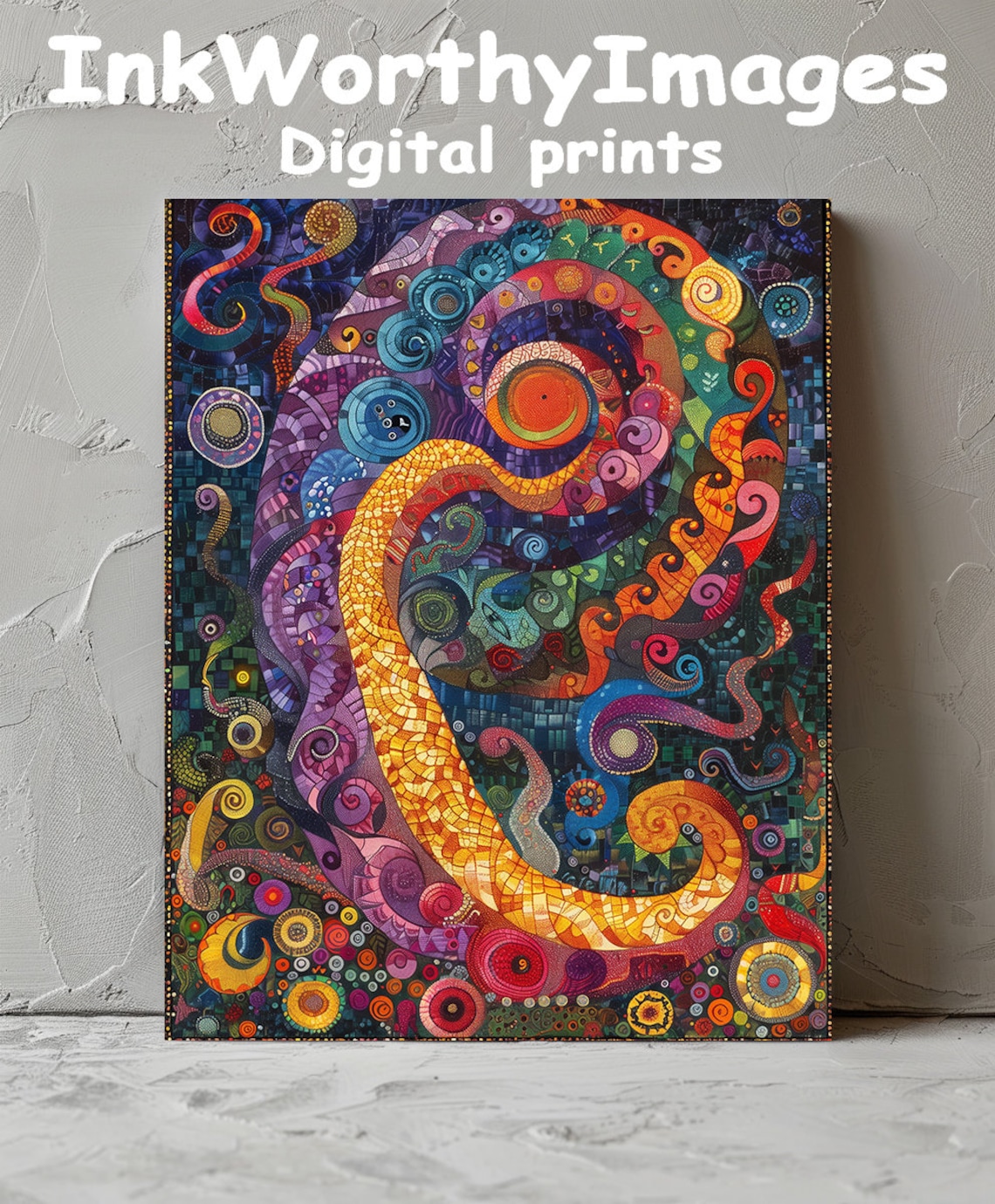 Abstract Mosaic Painting, Psychedelic Spiral Decor