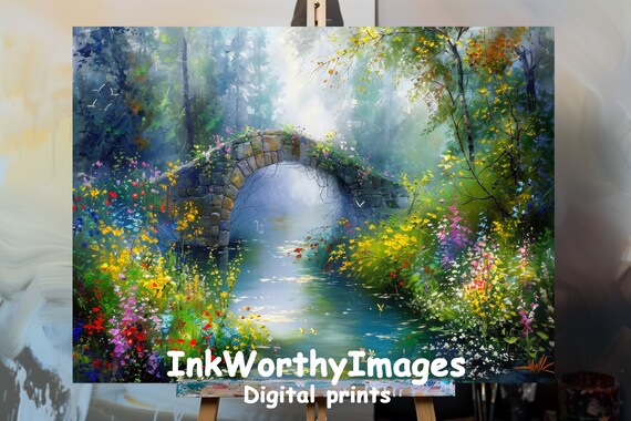 Enchanted Garden Bridge, Mystical Nature Landscape