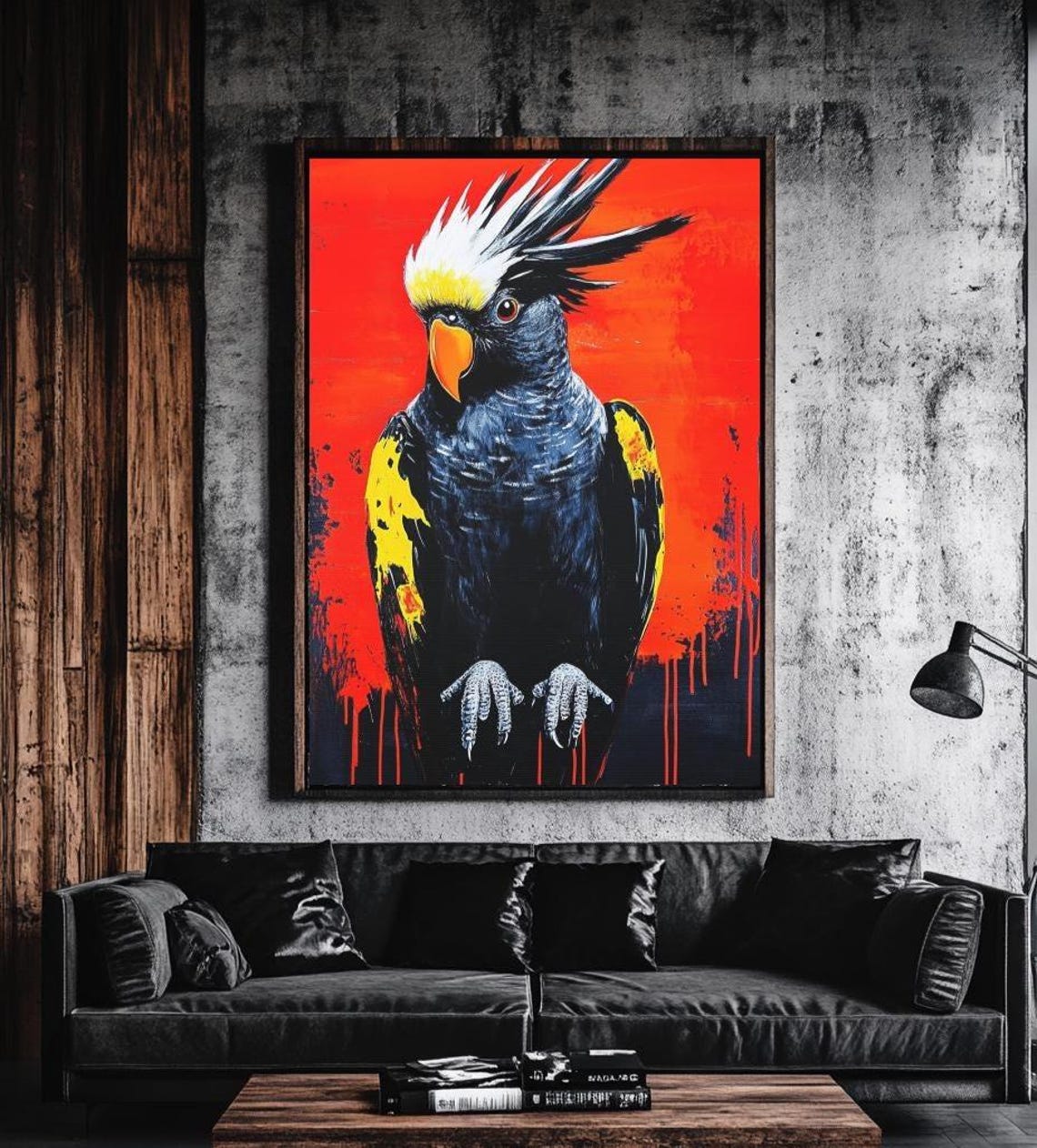 Bold Cockatoo Parrot Painting Red Black Urban Pop Art Poster Gift