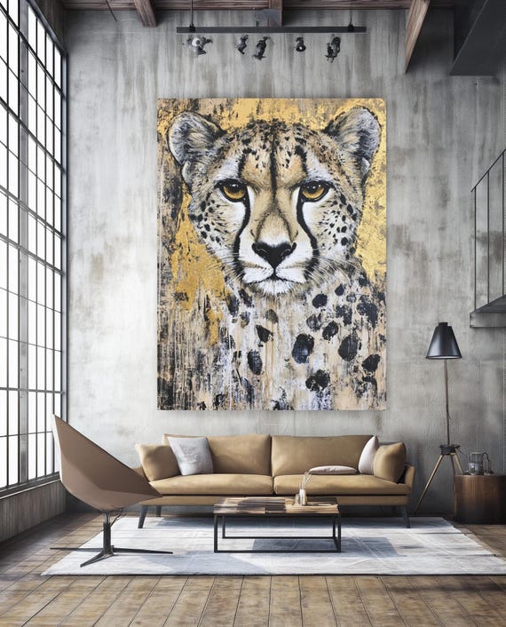 Cheetah Canvas Art Bold Gold Jungle Decor Safari Animal Print Big Cat Poster Modern Wild Lovers Gift