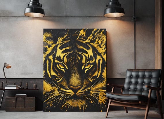 Luxury Gold Tiger Wall Art Bold Jungle Animal Canvas Powerful Modern Painting For Office Decor Masculine Wildlife Poster Print