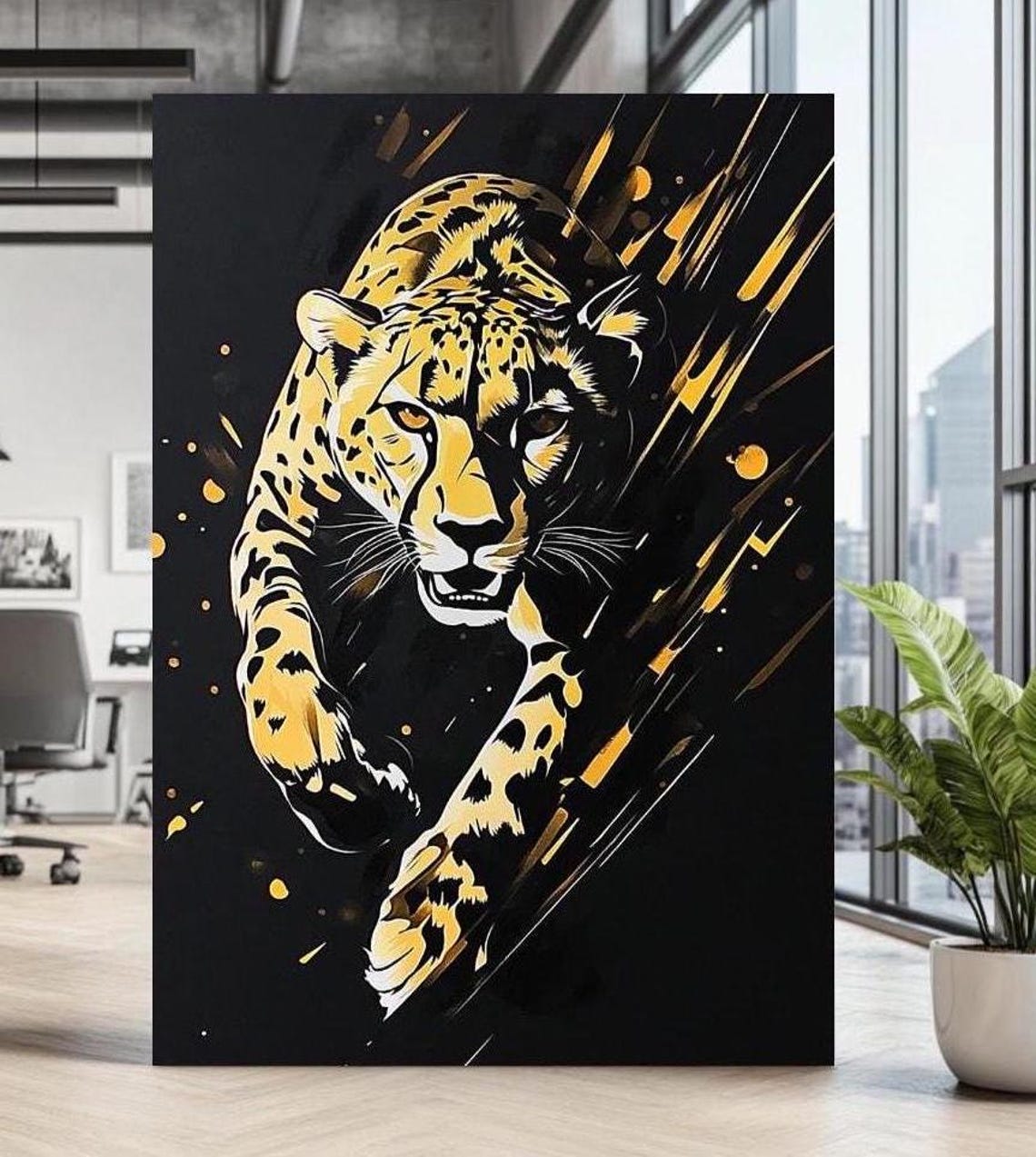 Leopard Wall Art Big Cats Canvas Jungle Decor For Office Wildlife Animal Poster Modern Panther Artwork Black Gold