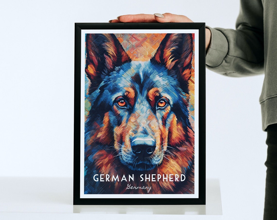 German Shepherd Bold Colorful Mosaic Dog Breed Portrait Poster