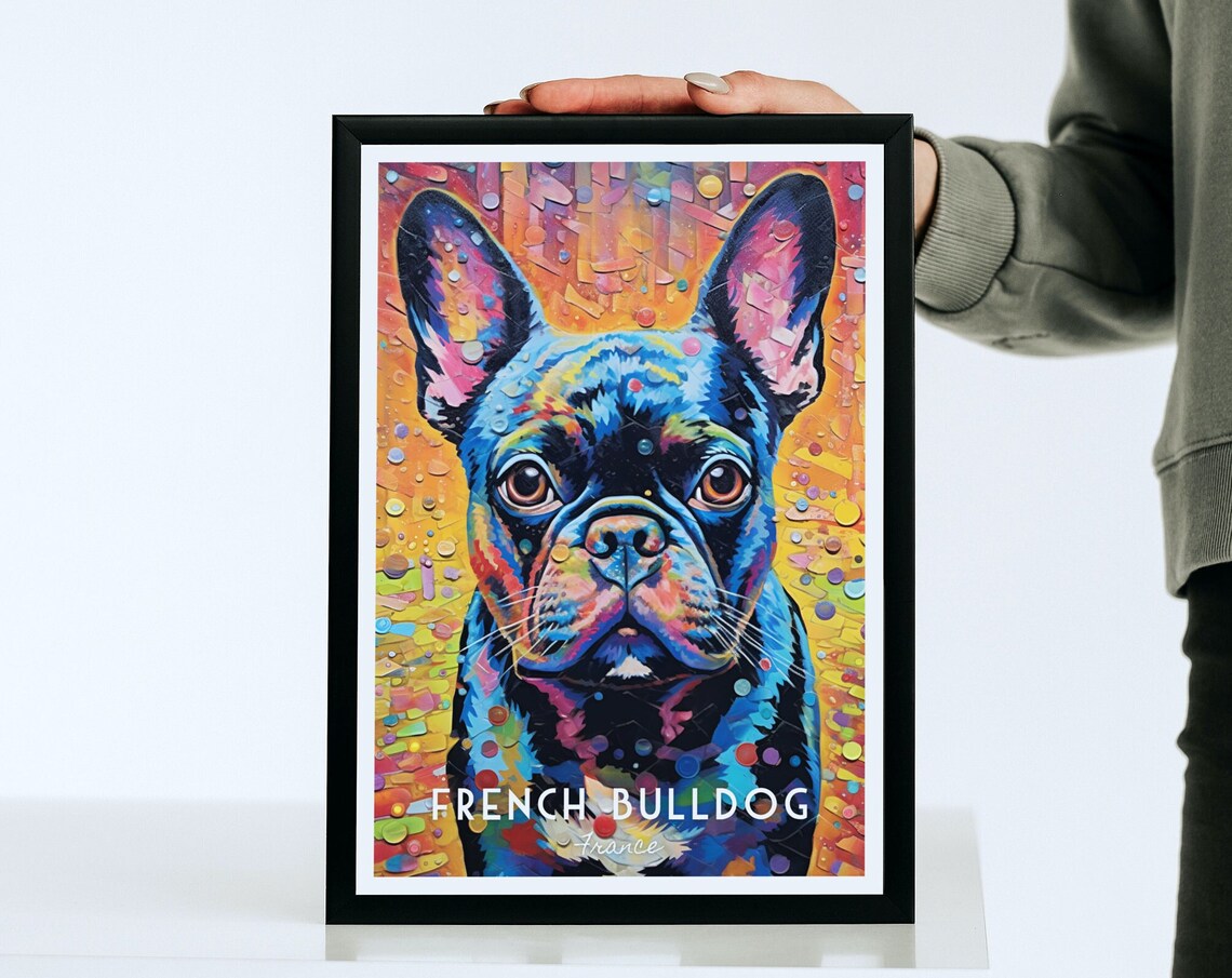 French Bulldog Vibrant Colorful Mosaic Dog Breed Portrait Poster