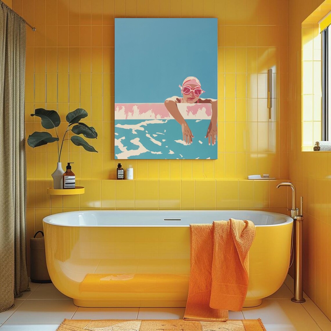 Swimming Pool Art Print, Blue And Pink Swim Poster
