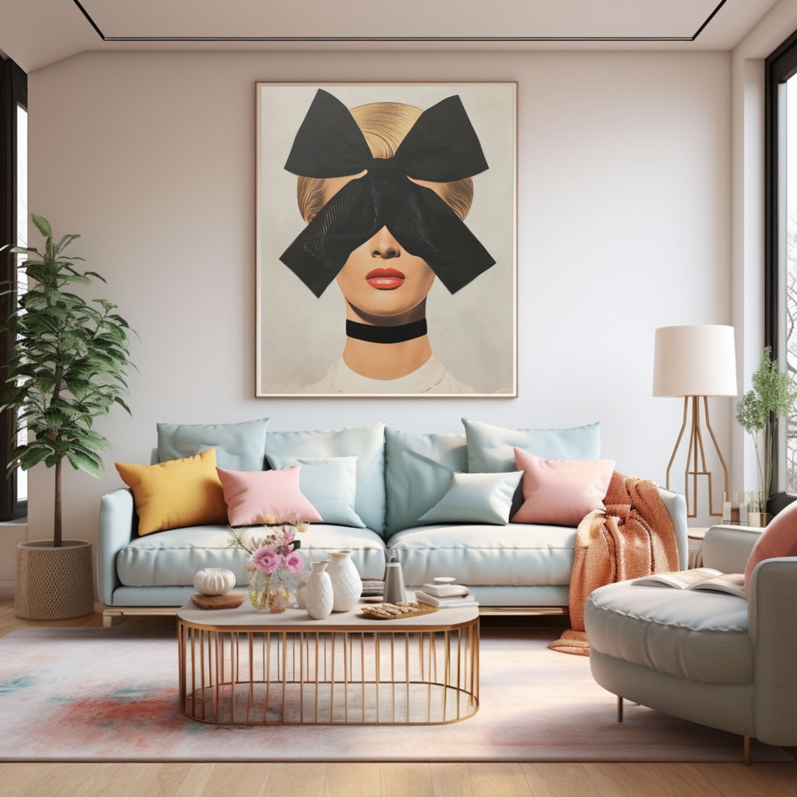 Woman With A Giant Black Bow Over Her Eyes Vintage Wall Poster