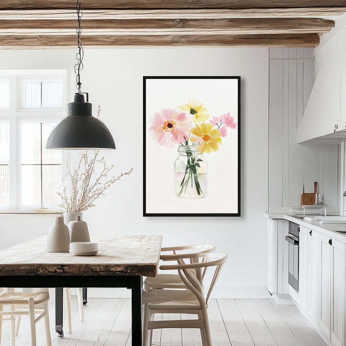 Soft Pink Watercolor Daisies in Glass Mason Jar Floral Poster