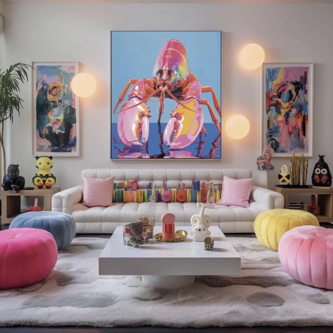 Pink Lobster Poster, Rainbow Colors Art Print
