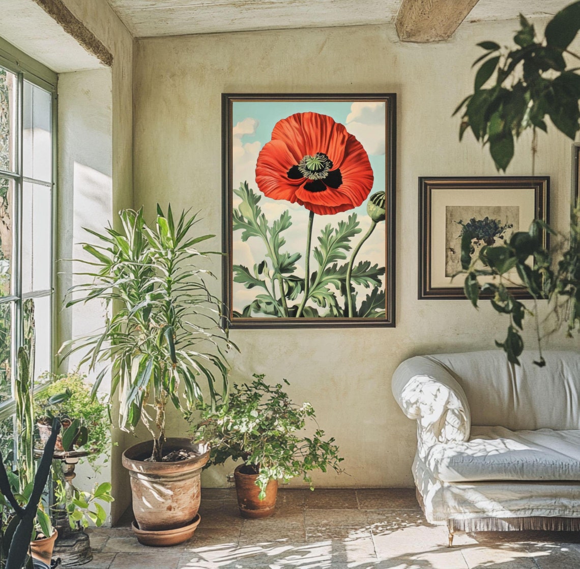Vintage Red Poppy Botanical Flower Illustration Classic Print