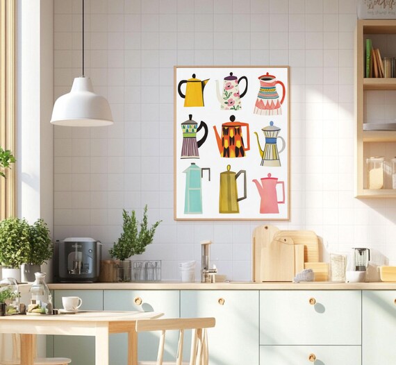 Teapots Wall Art Tea Poster Coffee Poster Tea Kettles Print Cute Tea Pots Wall Art