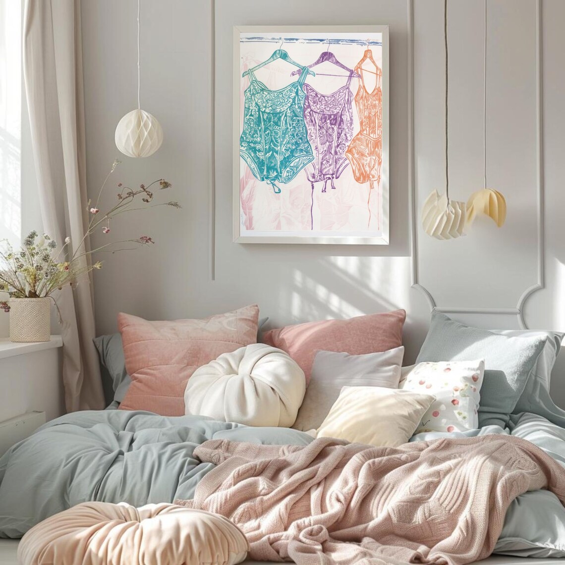 Coquette Lace Bodysuits Pastel Pink Feminine Bedroom Art Poster