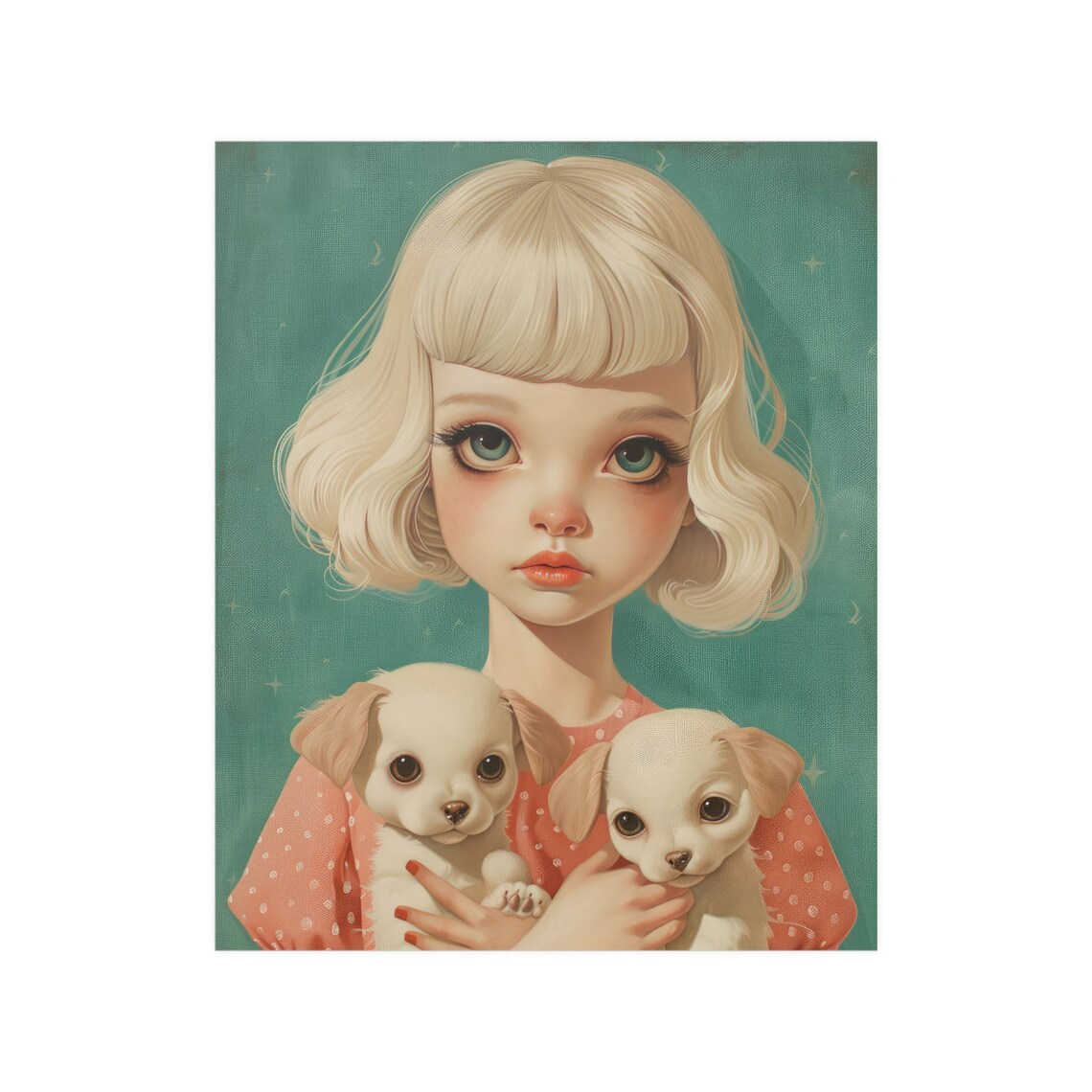 Cute Girl With Puppies Illustration Girl Wall Art Dogs Print Puppies Wall Art Poster - Image 4
