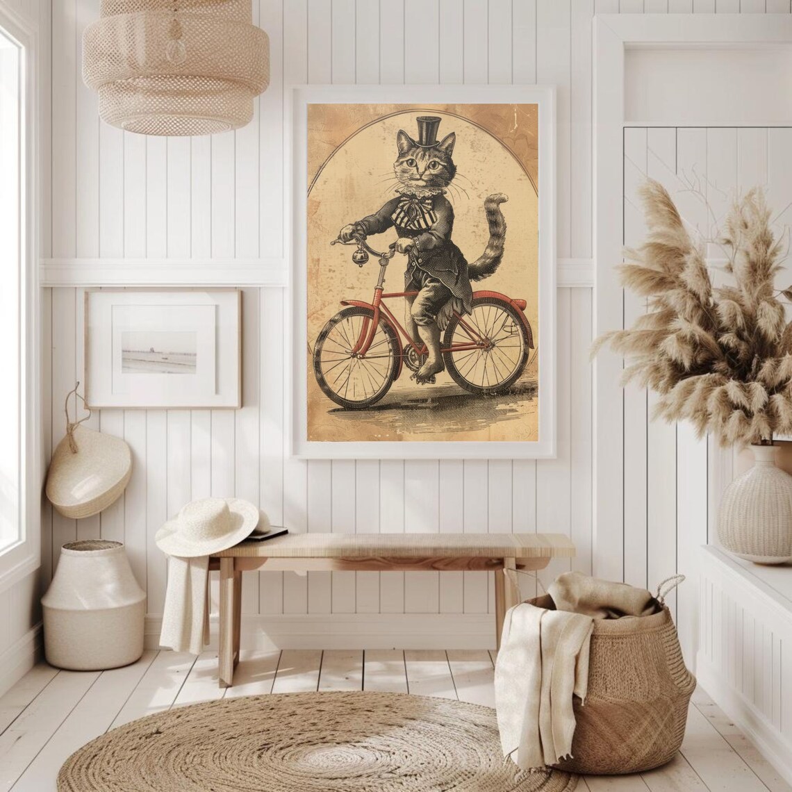 Vintage Cat On A Bicycle Kitchen Wall Poster Print