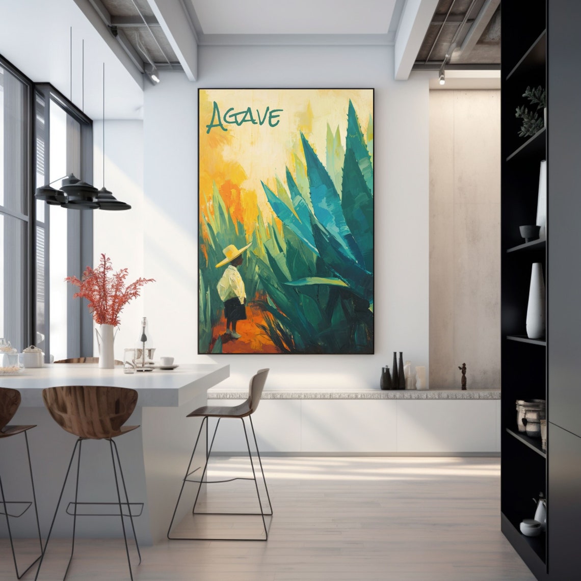 Agave Field Harvest Worker Colorful Painted Mexican Art Poster