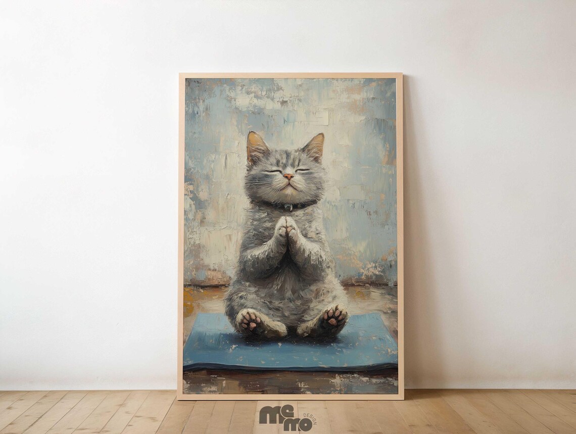 Yoga Meditation Cat Art Print, Funny Zen Cat