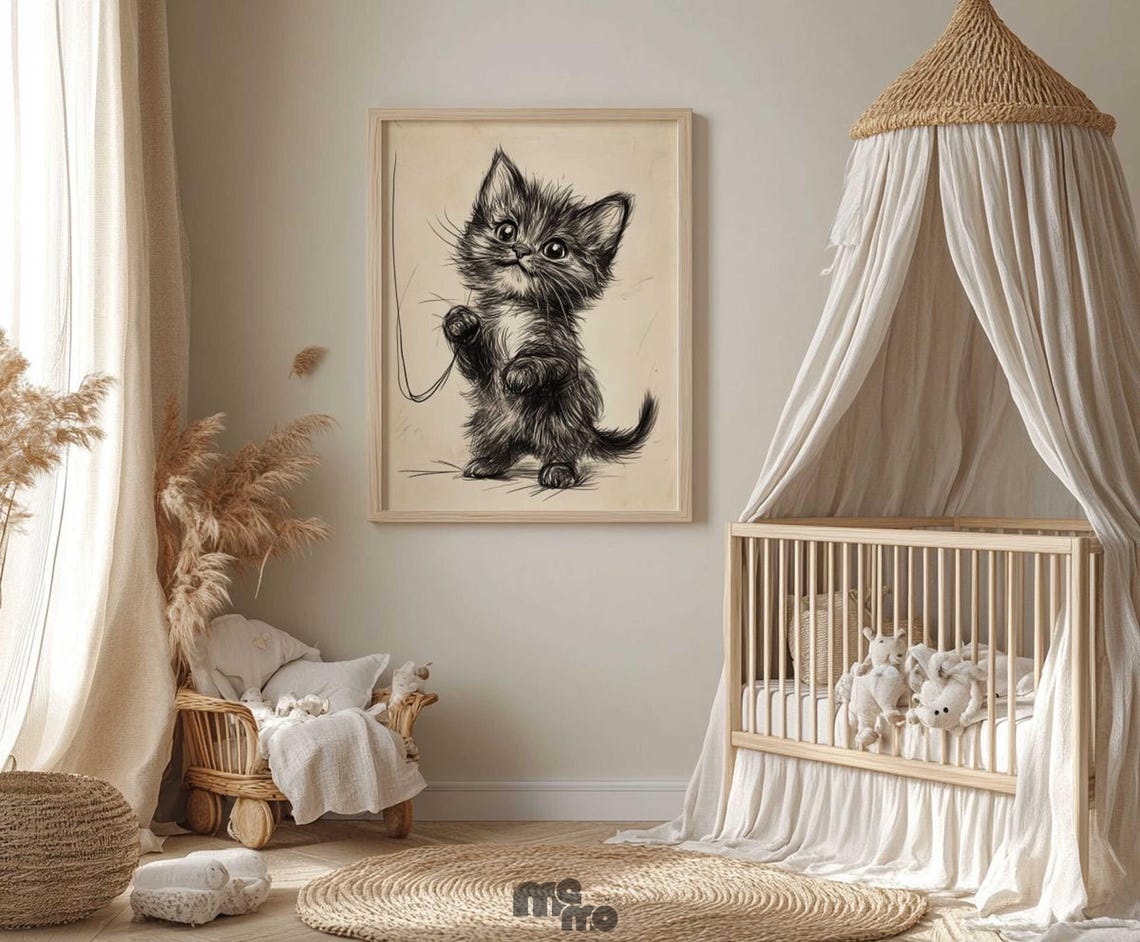 Cute Kitten - Playful Maine Coon Sketch, Nursery Decor - Image 6