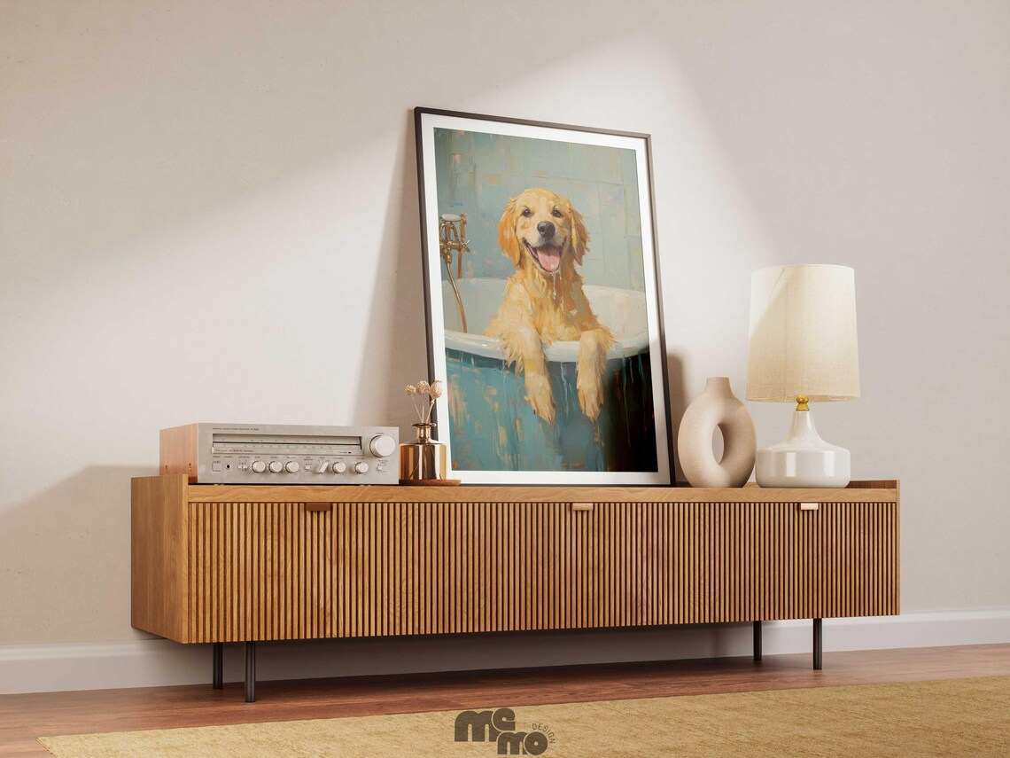 Golden Retriever Dog Bath Art Print, Funny Portrait - Image 3