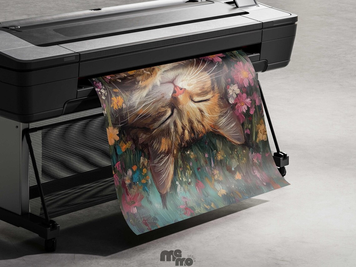 Sleeping Maine Coon Cat, Floral Meadow Art Print - Image 4