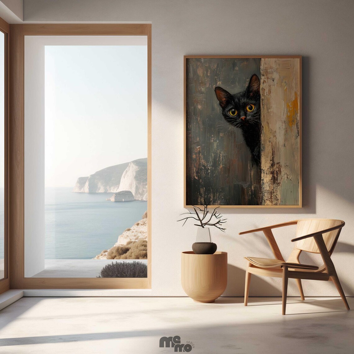 Black Cat Peeking, Funny Curious Cat Oil Painting - Image 2